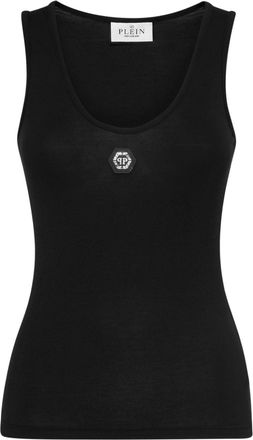 Philipp Plein logo-appliquéd cotton tank top - women - Cotton - L - Black