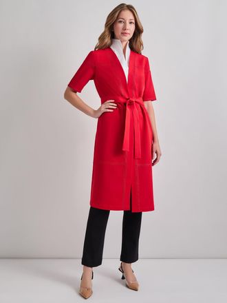 Misook Short Sleeve Belted Stretch Crepe Duster