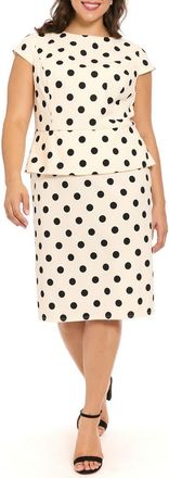 London Times Cap Sleeve Peplum Sheath Dress in Cream/Black at Nordstrom Rack, Size 20W