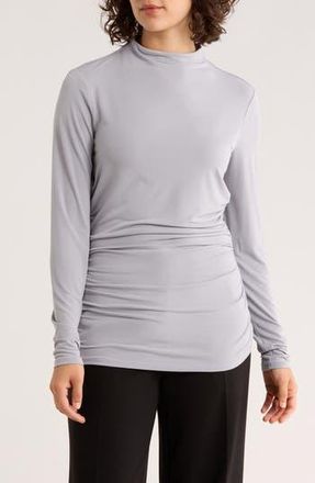 DKNY Funnel Neck Long Sleeve Ruched Top in Stone Grey at Nordstrom Rack, Size X-Small