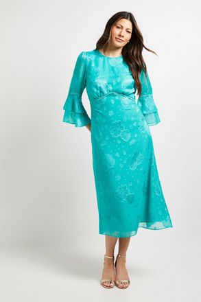 Wallis Womens Burn Out Ruffle Sleeve Midi Dress - Turquoise - Size 12 UK