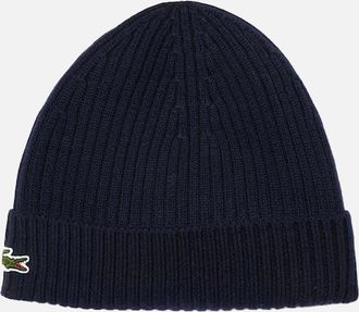 Lacoste Mens Lacoste Rib-Knit Brushed Wool Beanie Navy - Black - Size: ONE size