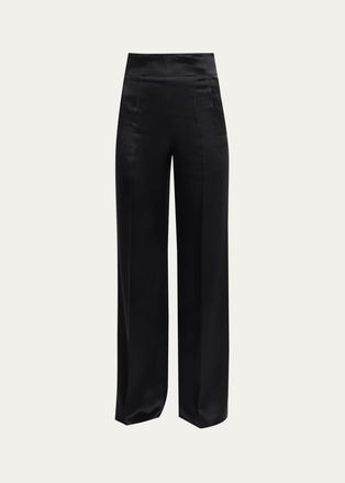 Akris High-Rise Silk Satin Wide-Leg Trousers