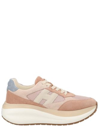 Hogan Neutrals Calfskin Suede Panel Sneakers