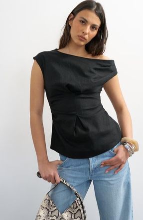 Topshop Off the Shoulder Ruched Pleat Waist Top in Black at Nordstrom, Size 8