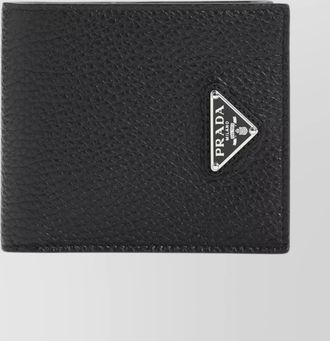 Prada triangle logo bi-fold grained wallet