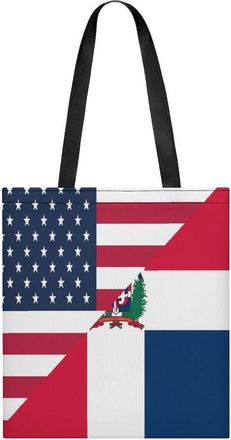 Generic U.S. And Dominican Republic Flag Womens Tote Casual Shopping Bag Lightweight Shoulder Bags Hobos Handbag for Work Travel Daily 35x40cm