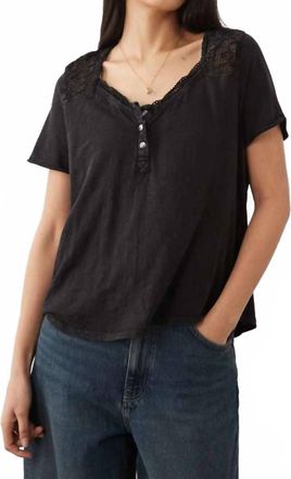 Free People Heriloom Henley Button Up Tee In Black
