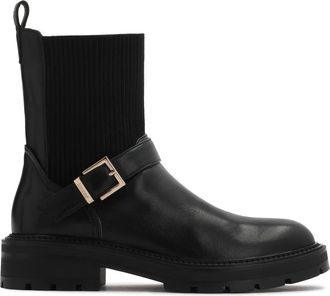 Kazar Slip-on Platte Laars met Riem - Dames - Enkellaarsjes - Zwart - 37 EU - Leer - Schoenen