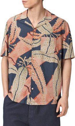 AllSaints Garland Camp Shirt in Midnight Blue at Nordstrom, Size Xx-Large