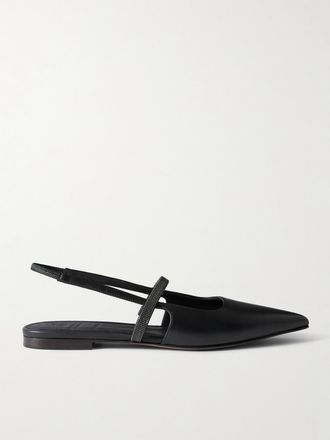 Brunello Cucinelli Ballerine Slingback Cut-out In Pelle Con Decorazione - Nero
