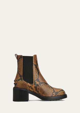 Tod's 60mm Snake-Printed Leather Chelsea Boots