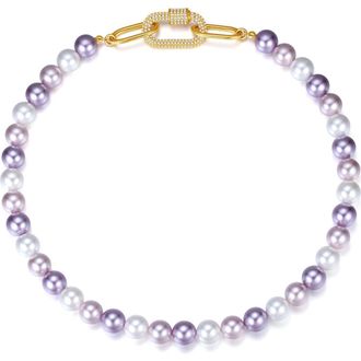 Classicharms Shell Pearl Necklace with Gem-Encrusted Carabiner Lock in Purple at Nordstrom