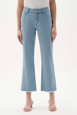 Joseph Ribkoff Cotton Denim Stripe Print Straight Jeans In Blue