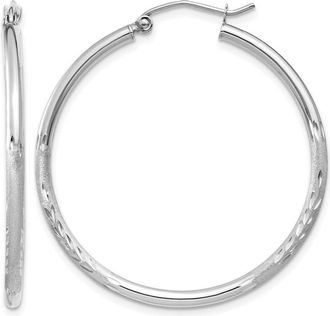 Diamond2Deal 14k Gold Satin & Diamond-cut 2x35mm Round Hoop Earrings