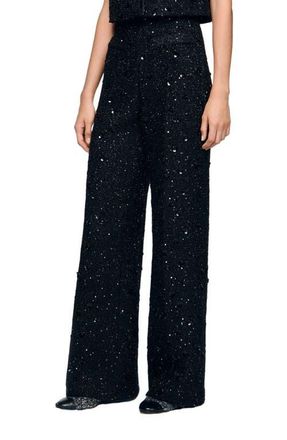Sandro Rhinestone tweed trousers in Black at Nordstrom, Size 40 Eu