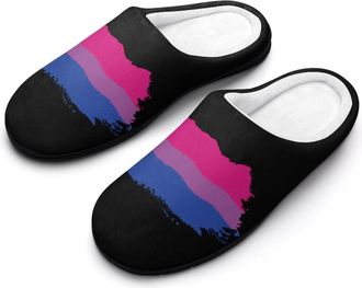 Generic Bisexual Flag Slippers Men Winter Warm Cotton Anti-Slip Indoor Slip-Ons House Shoes
