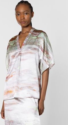 Roksanda Ilincic Varo Printed Silk Blouse in Brush Mint /Cinnamon /White at Nordstrom, Size 2