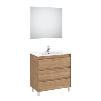Roca Mueble Lavabo 1000mm Tenet 3 Cajones + Espejo Y Aplique Led Nogal