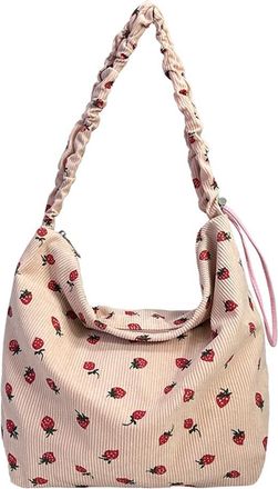 Generic Fiorky Woment Purses and Shoulder Handbags Crossbody Bag Strawberry Pattern Tote Bag with Ruched Strap Strawberry Pattern Satchel Bag Corduroy Large C