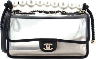 Chanel Sand By The Sea Pearl Flap Bag PVC with Lambskin Medium shoulder bag - Zwart
