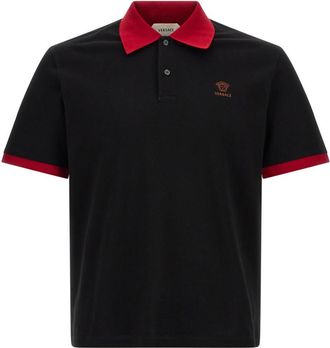 Versace Black Solid Shirt Collar Polo