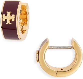 Tory Burch Icon Huggie Earrings in Tory Gold/burgundy at Nordstrom