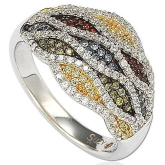 Suzy Levian Cubic Zirconia Sterling Silver Multi-Color Wave Ring