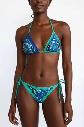 Jessie Zhao Verdant Wild Reversible Tie Side Bikini Bottom In Blue