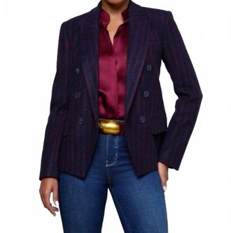 L'agence Kenzie Pinstriped Blazer In Midnight Red Pinstripe