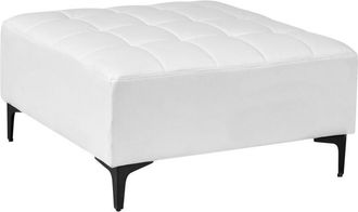 Beliani Ottoman White Faux Leather Tufted Fabric Modern Living Room Square Footstool Black Legs ABERDEEN
