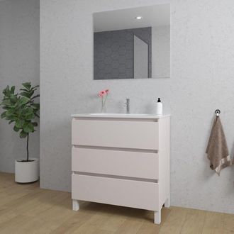 Saniclass Chaci PLUS Badkamermeubelset - 80x86x46cm - keramische wastafel wit - 1 ovale wasbak - 1 kraangat - 3 lades - rechthoekige spiegel - mat cotton (beige