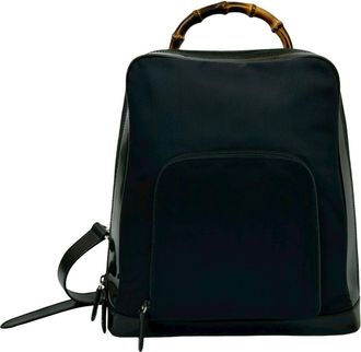 Gucci Black Nylon Patent Leather Bamboo Backpack (Pre-Owned)
