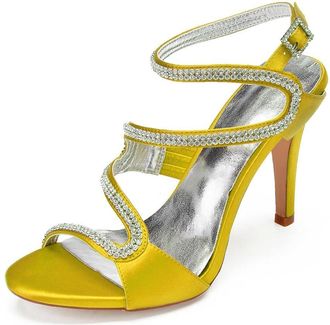 Generic Wedding Heels Women Open Toe Heeled Sandals Sexy Bridal Stiletto for Party, Prom, Dating 10.5Cm,Yellow,8 UK