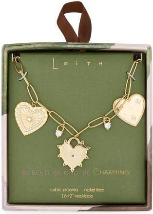 Leith Cubic Zirconia Heart Charm Necklace in Clear- Gold at Nordstrom Rack