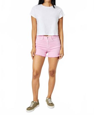 Judy Blue Mid Rise Garment Dyed Shorts - Plus In Pink