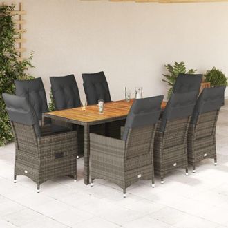 vidaXL Set Comedor Jard&iacute;n 9 Pzas Y Cojines Rat&aacute;n Sint&eacute;tico Gris Vidaxl