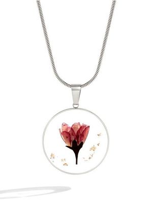 Mint & Lily Pressed Birth Flower Necklace in Silver /March Forget-Me-Not at Nordstrom