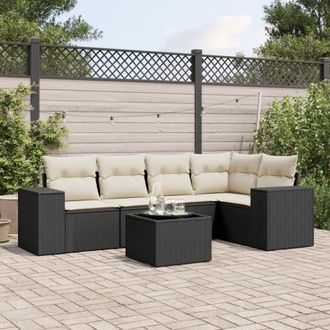 vidaXL Set De Sof&aacute;s De Jard&iacute;n 6 Piezas Y Cojines Rat&aacute;n Sint&eacute;tico Negro Vidaxl