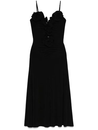 Nissa floral-appliqu&eacute; midi dress - women - Polyester/Polyester/Elastane/Spandex/Elastane - 40 - Black