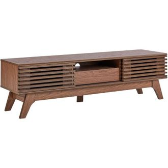 Beliani Mueble De Tv Madera Oscura Estante Almacenaje Gesti&oacute;n De Cables Moderno Detroit