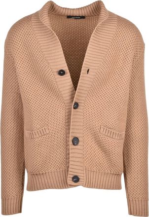 Tagliatore Beige Textured Knit Virgin Wool V-Neck Cardigan