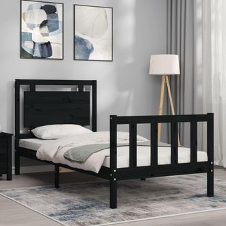vidaXL Estructura De Cama Individual Con Cabecero Madera Maciza Negro Vidaxl