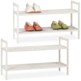 Relaxdays Relaxdays 2x Shoe Racks, Stackable Footwear Storage, 2 Shelves & up to 6 Pairs each, Walnut Wood, 41 x 69 x 27cm, White
