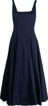 Staud Wells flared midi dress - women - Elastane/Cotton/Cotton - 6 - Blue