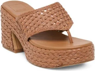 Dolce Vita Ripple Raffia Platform Sanda in Mid Brown Raffia at Nordstrom, Size 9.5