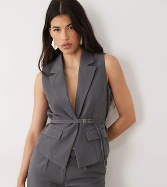 KAIIA Esclusiva Kaiia - Coordinato stile anni 90 con gilet avvolgente stretto in vita color antracite-Grigio