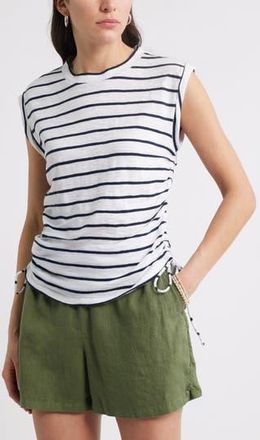 Caslon Ruched Tank in White- Navy Blazer Jana Stripe at Nordstrom Rack, Size X-Small