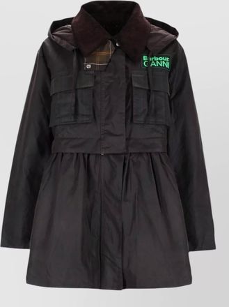 Barbour ganni hooded long coat corduroy collar