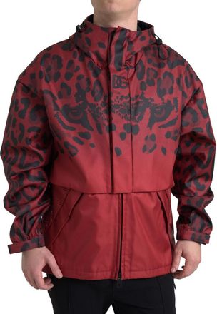 Dolce & Gabbana Red Leopard Hooded Rain Coat Mens Jacket